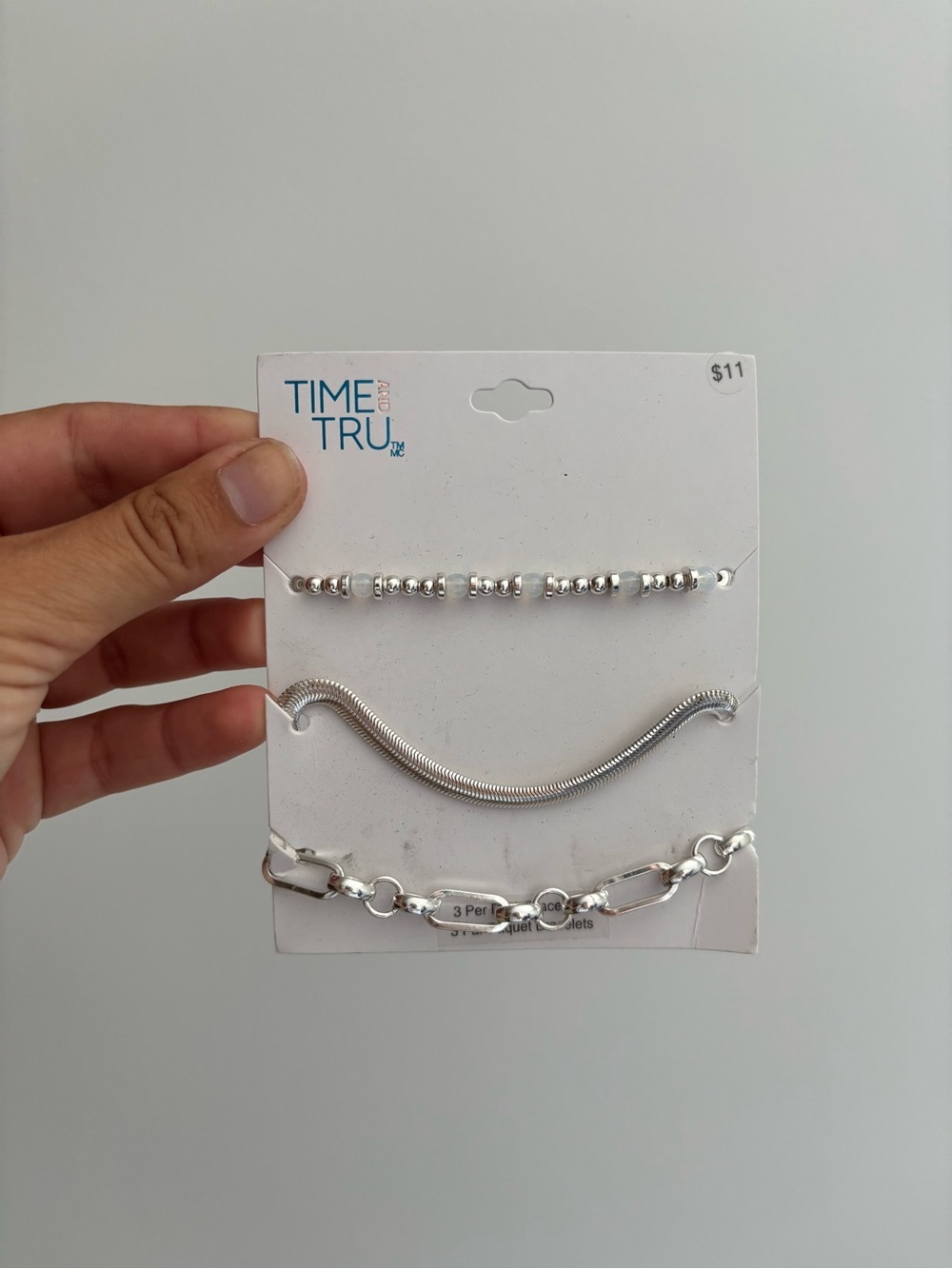 Time and Tru Silver-Tone 3-Piece Bracelet Set - Mixed Chain Styles